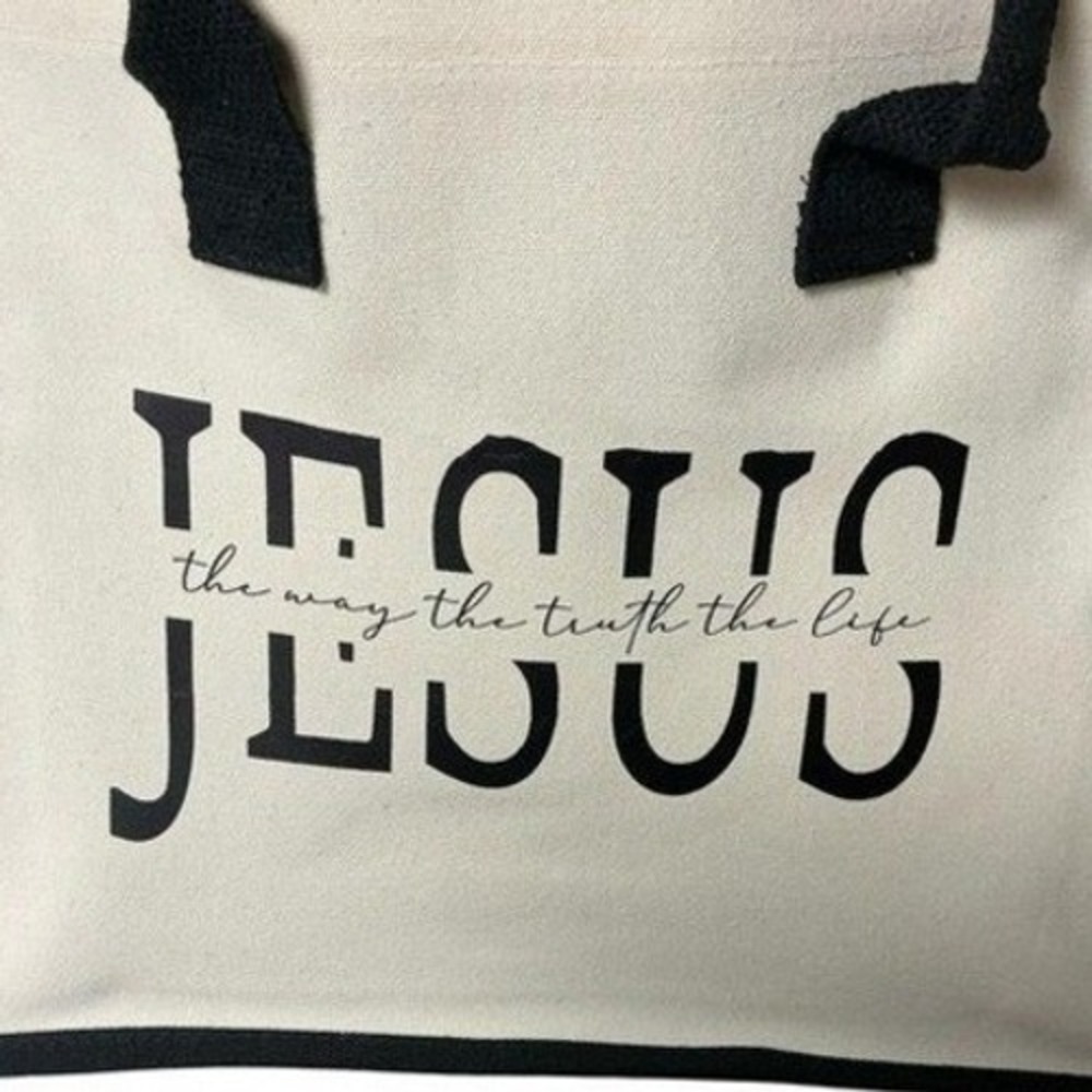 Canvas Tote & Pouch Set Bible Bag Cream and Black